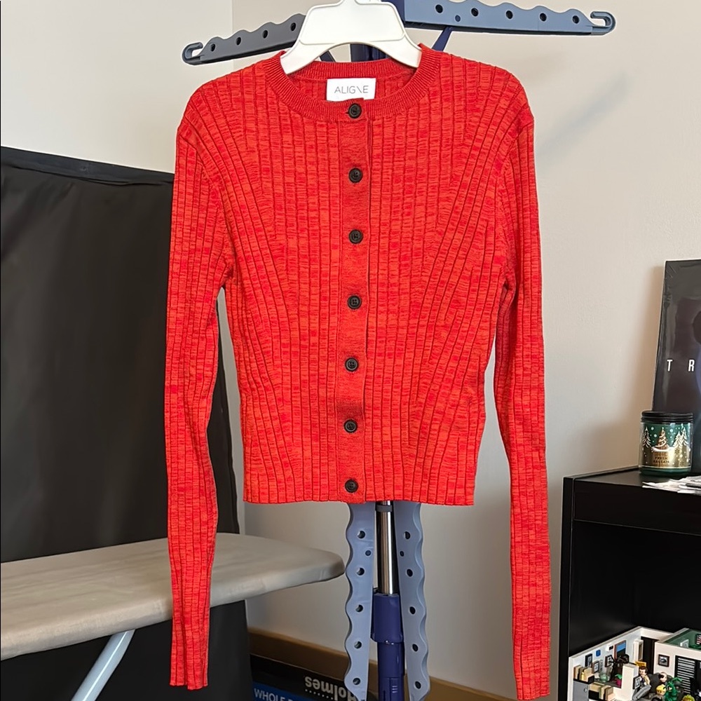 Red Cable Knit Cardigan Sweater
